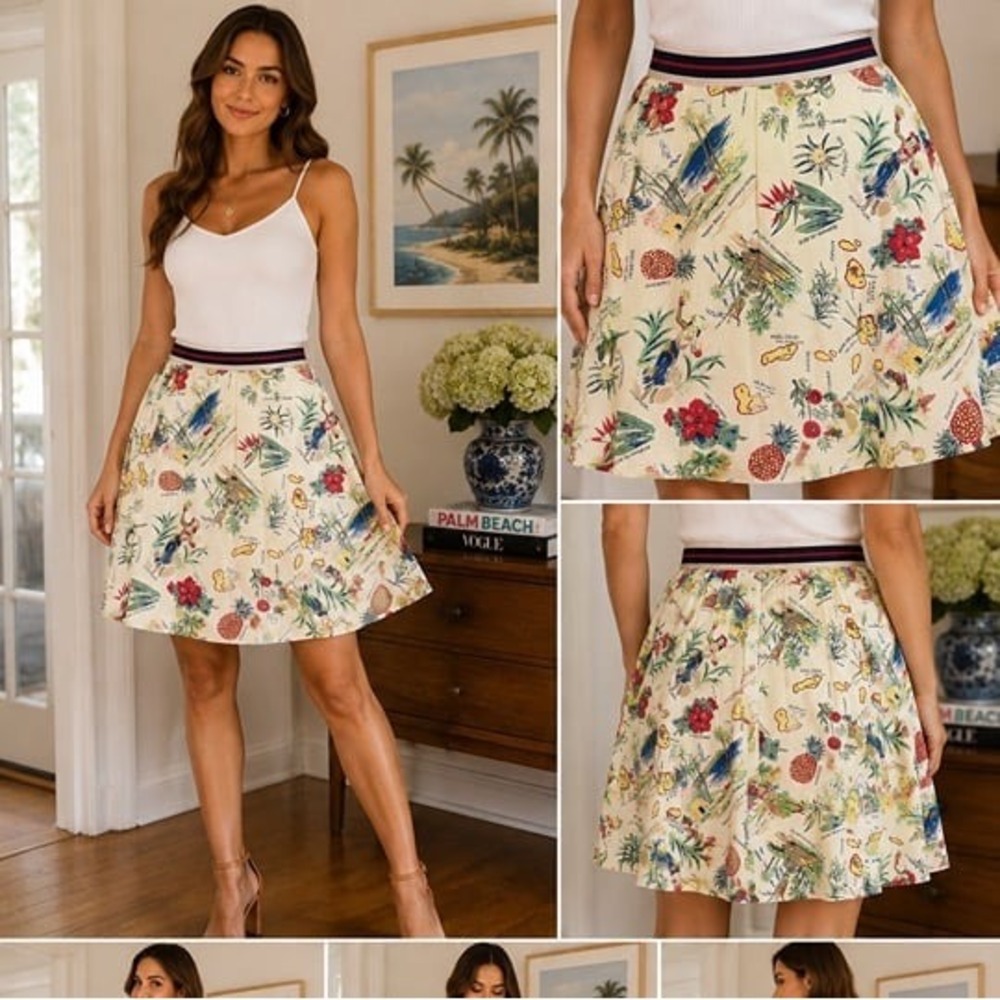 J Crew Skirt 8 Hawaiian Hula Girl Pineapple Hawaii Novelty Print A Line M Y2K